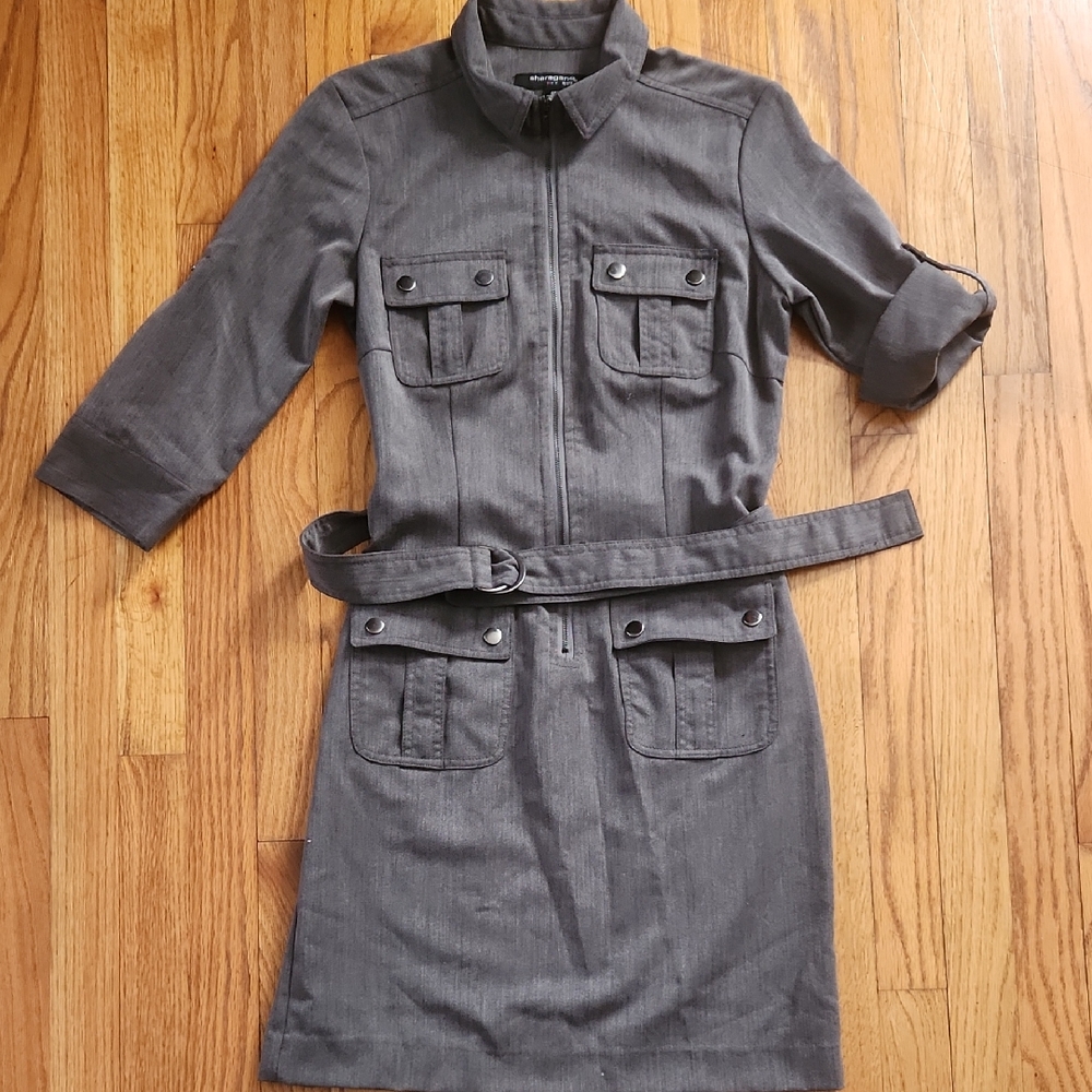 Like New Sharagano Gray Belted Career Women's Dress